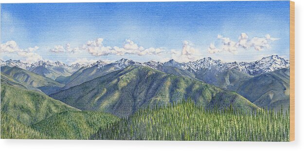 Mountain Wood Print featuring the painting Olympic Mountains by Julie Senf