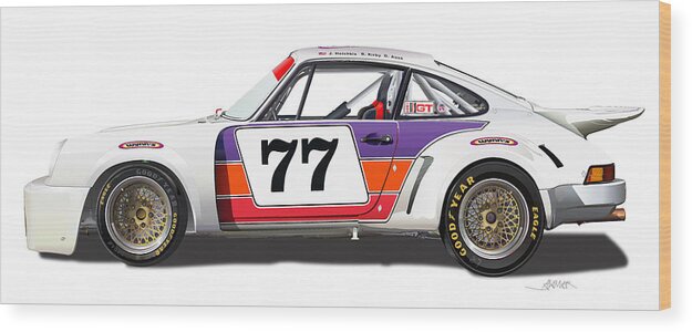 Porsche 1977 Rsr Illustration Wood Print featuring the digital art Porsche 1977 RSR illustration by Alain Jamar