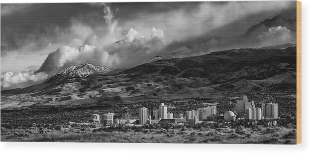 Reno Wood Print featuring the photograph Reno Storm Black and White by Rick Mosher