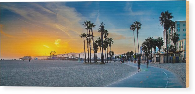 Santa Monica Sunset Wood Print featuring the photograph Santa Monica Sunset by Az Jackson