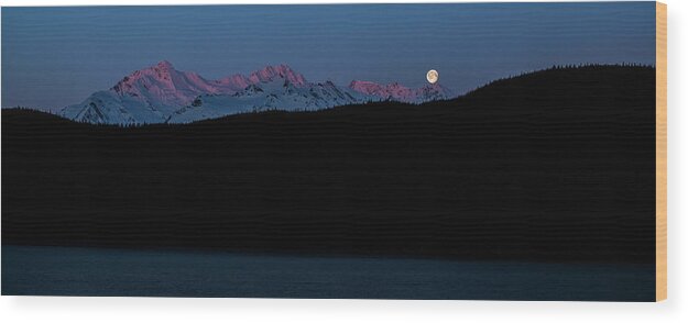 Landscape Wood Print featuring the photograph Setting Moon over Alaskan Peaks II by Matt Swinden