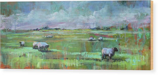 Sheep Wood Print featuring the painting Sheep of His Field by Susan Bradbury