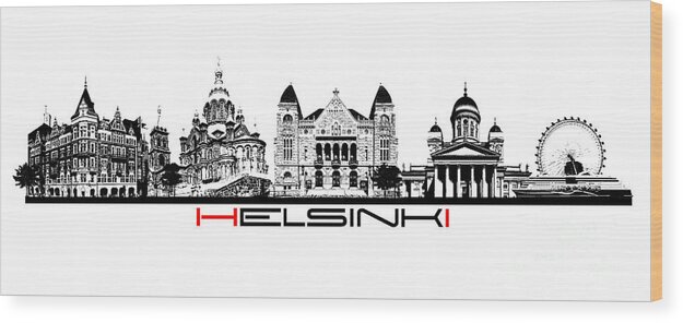 Helsinki Wood Print featuring the digital art skyline city Helsinki by Justyna Jaszke JBJart