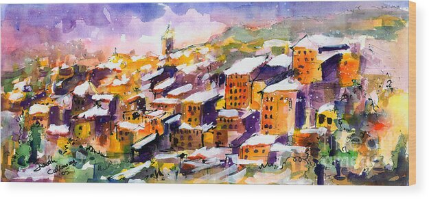 France Wood Print featuring the painting Snow in the South of France by Ginette Callaway