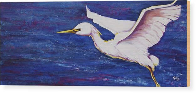 Soaring Over Egret Bay Wood Print featuring the painting Soaring Over Egret Bay by Debi Starr