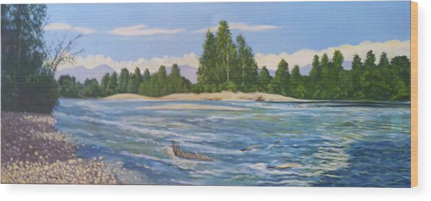Landscape Wood Print featuring the painting Stillaguamish River by Stan Chraminski