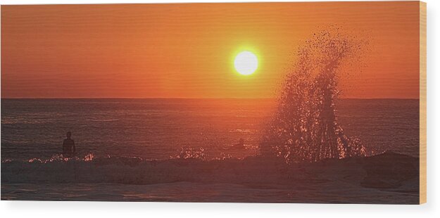 Sun Wood Print featuring the photograph Surfing and Splashing by Robert Banach