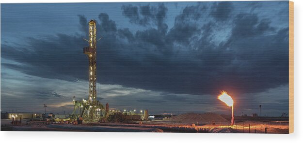 Drilling Rig Wood Print featuring the photograph The Burn by Jonas Wingfield
