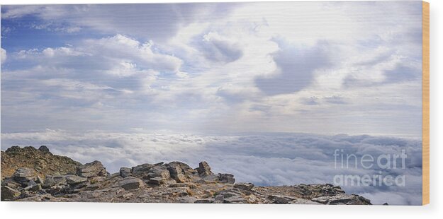 Alpine Wood Print featuring the photograph A day above the clouds at the top of the Pearala mountain in Madrid, a mountaineering and adventure excursion. #2 by Joaquin Corbalan