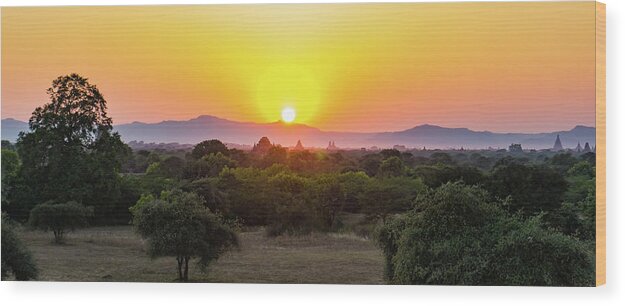 Travel Wood Print featuring the photograph Bagan sunset by Ann Moore