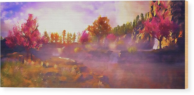 Mountain Spring Wood Print featuring the painting Bucolic Paradise - 34 by AM FineArtPrints