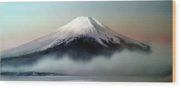 Russian Artists New Wave Wood Print featuring the painting Dreamy Mount Fuji by Alina Oseeva