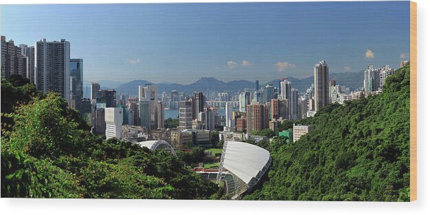 Panoramic Wood Print featuring the photograph Hong Kong Stadium by Joe Chen Photography