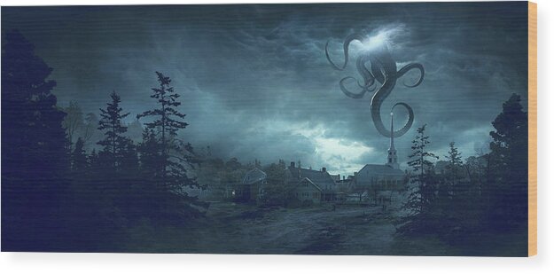 Lovecraft Wood Print featuring the digital art New England by Guillem H Pongiluppi