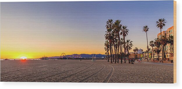 Los Angeles Wood Print featuring the photograph Palms And Pier by Gene Parks
