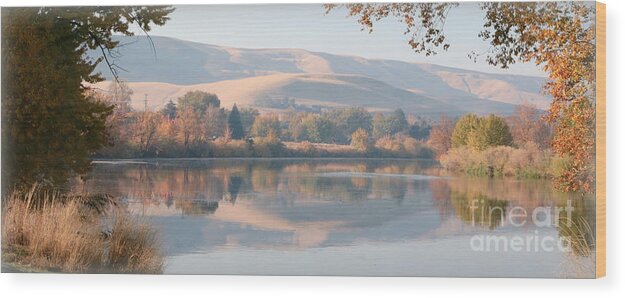 Waterscape Wood Print featuring the photograph Peaceful Autumn River Panorama by Carol Groenen