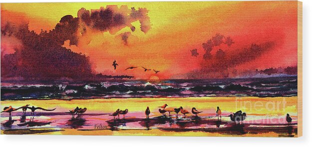 Art Wood Print featuring the painting Seabird sunrise by Julianne Felton