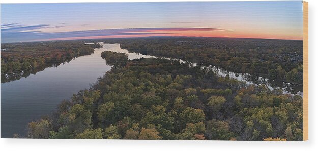 Drone Wood Print featuring the photograph Areal Sunset on the MilleIles river by Carl Marceau