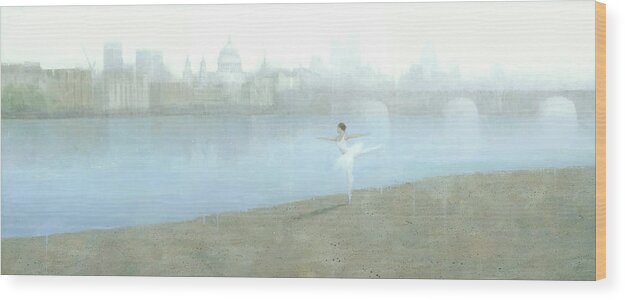 Ballerina Wood Print featuring the painting Ballerina on the Thames by Steve Mitchell