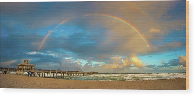 Atlantic Ocean Wood Print featuring the photograph Beautiful Rainbow Over Juno Beach Pier Florida by Kim Seng