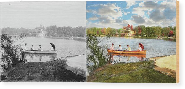 Chicago Wood Print featuring the photograph City - Chicago, IL - Boating at Garfield Park 1907 - Side by Side by Mike Savad