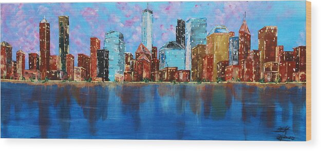 Manhattan Wood Print featuring the painting Manhattan NY by Brent Knippel