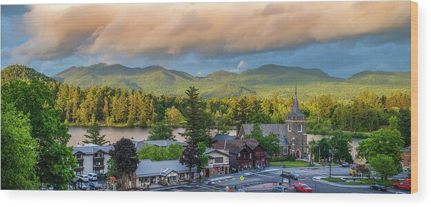 Mirror Lake In Lake Placid Ny Wood Print featuring the photograph Mirror Lake In Lake Placid NY by Mark Papke