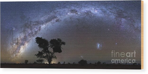 Stars Wood Print featuring the photograph Night Sky and Milky Way Galaxy from Kalahari Desert in Namibia by Tom Schwabel