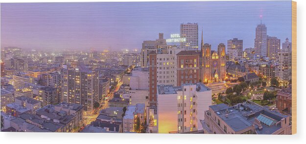 San Francisco Wood Print featuring the photograph Nob Hill At Nightfall by Jonathan Nguyen
