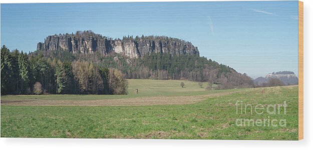 Saxon Switzerland Wood Print featuring the photograph Pfaffenstein, mountain panorama in Saxon Switzerland by Adriana Mueller