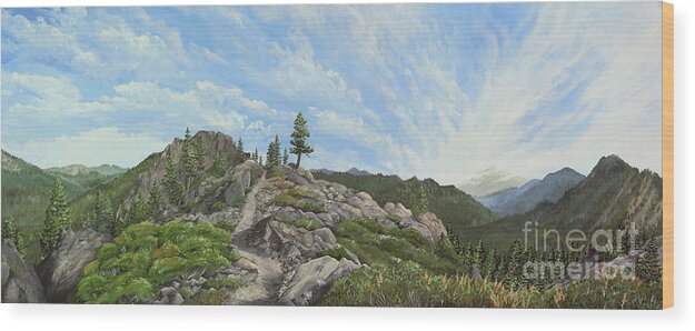 Landscape Wood Print featuring the painting Ridge Walking on the PCT by Elizabeth Mordensky