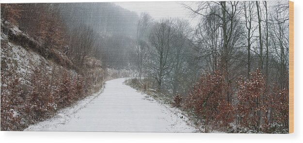 Scenics Wood Print featuring the photograph Snowy winter trail by Mavroudakis Fotis Photography