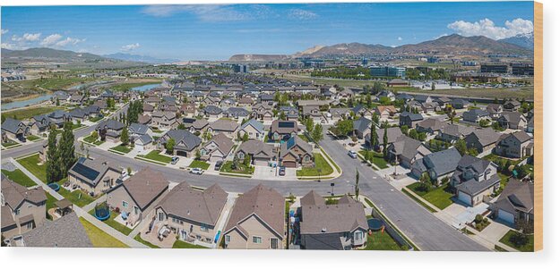 Apartment Wood Print featuring the photograph Suburbs to Salt Lake City, Utah, seen from air by Olaser