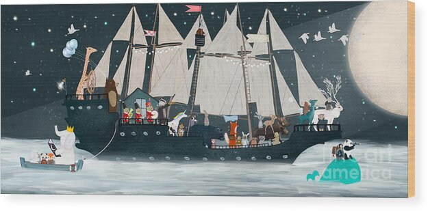 Nursery Art Wood Print featuring the painting The Magical Great Adventure by Bri Buckley