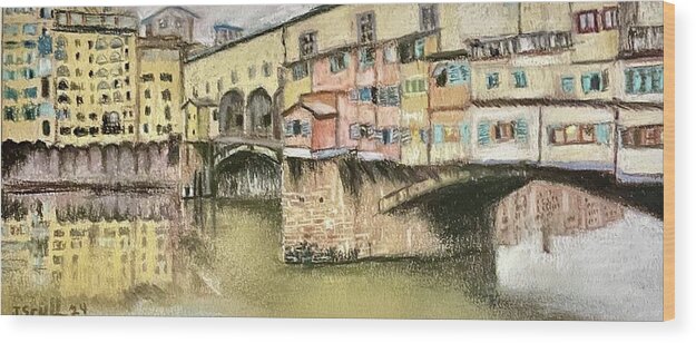 Florence Wood Print featuring the pastel The Ponte Vecchio by Judith Scull
