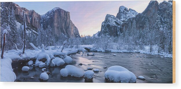 Destinations Wood Print featuring the photograph Valley Winter Dawn Pano by Jonathan Nguyen
