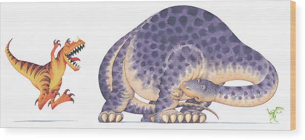 Animal Wood Print featuring the photograph Dinosaur Cartoon by Natural History Museum, London/science Photo Library