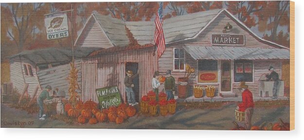 Pumpkins Wood Print featuring the painting Autumn's Charm by Tony Caviston