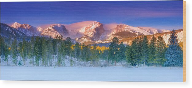 Snow Wood Print featuring the photograph Christmas Eve at Sprague Lake by Darren White