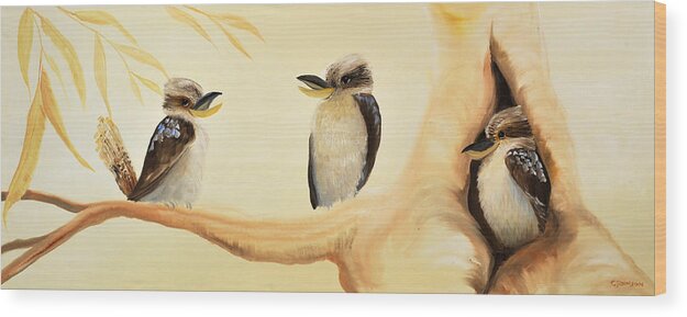  Kookaburra Wood Print featuring the painting The Debate by Glen Johnson