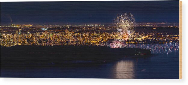 Fireworks Wood Print featuring the photograph Vancouver Celebration of Light Fireworks 2013 - Day 3 by Alexis Birkill