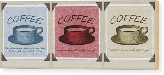 Coffee Wood Print featuring the digital art Coffee Flowers Scrapbook Triptych 1 by Angelina Tamez