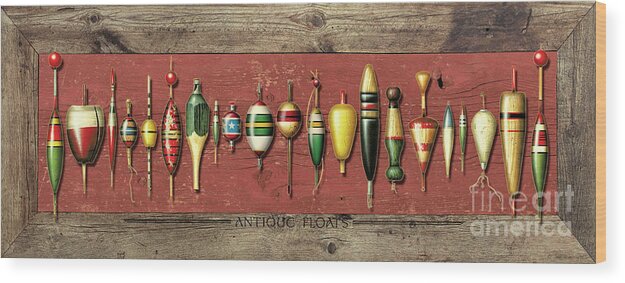 Jon Q Wright Wood Print featuring the painting Antique Bobbers #1 by JQ Licensing