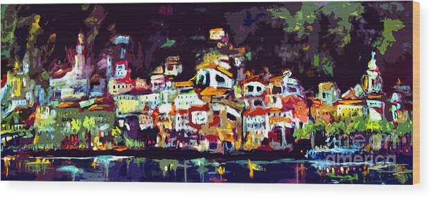 Amalfi Wood Print featuring the painting Amalfi Italy at Night Panoramic by Ginette Callaway