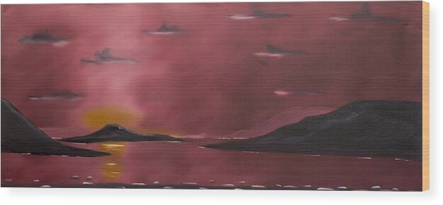 Dawn Wood Print featuring the painting Crimson Lake, as the sun rises. by Russell Collins
