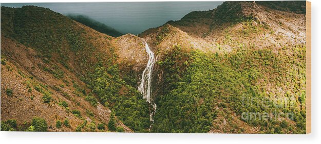Panorama Wood Print featuring the photograph Horsetail falls in Queenstown Tasmania by Jorgo Photography