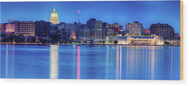 Capitol Wood Print featuring the photograph Madison Skyline Reflection by Sebastian Musial