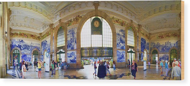 Train Wood Print featuring the photograph Panorama of Oporto Train Station by David Smith