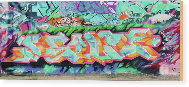 Graffiti Art Wood Print featuring the photograph SCAPE, Screaming Creative and Positive Energy, Graffiti Art North 11th Street, San Jose 1990 by Kathy Anselmo