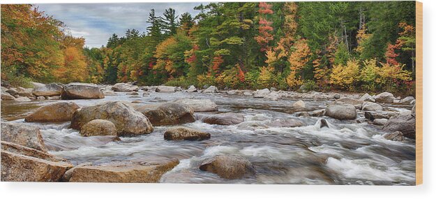 Albany New Hampshire Wood Print featuring the photograph Swift River runs through fall colors by Jeff Folger